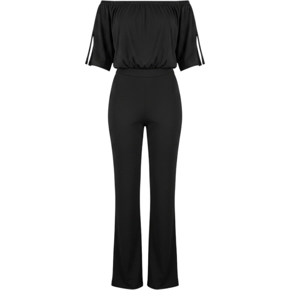 LIX Black Off The Shoulder Wide Leg Jumpsuit Short Slit Sleeve Evening One-Piece